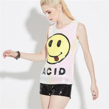 2016 New Women T shirts Smile Print T-shirt Woman O-neck Top Sleeveless Sequined Bling Female Plus Size t shirt 72133