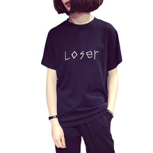 2016 New Women T shirts clothing Letter Loser Print t-shirt Women Top Short Sleeve Female Plus Size tops 71093