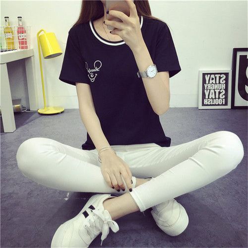 2016 New Women T shirts clothing Letter Print t-shirt Women Tee Short Sleeve Female Plus Size Carton Tops 71603