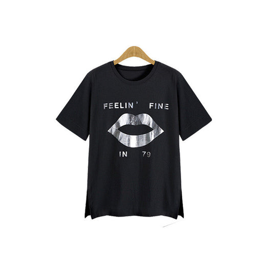 2016 New Women T shirts clothing Letter Print t-shirt Women Top Short Sleeve Female M-5XL Plus Size tops 71090