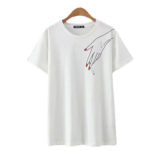 2016 New Women T shirts clothing Print t-shirt Women Top Short Sleeve Female Plus Size Hand Cigarette Print tops 71634