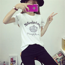 2016 New Women clothing T shirts Letter Print t-shirt Women Crown Top Short Sleeve Female Large Size tops 71074