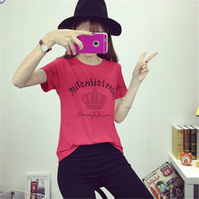2016 New Women clothing T shirts Letter Print t-shirt Women Crown Top Short Sleeve Female Large Size tops 71074