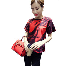 2016 New Women clothing T shirts Print T-shirt Women O-neck Top Short Sleeve Female Black Red tops 70610