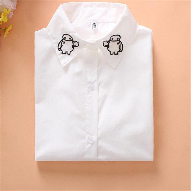 2016 Plus Size Print Casual Blouses Long Sleeve Cotton Blusas Embroidery Fashion Turn-down Collar Femininas Tops 70263