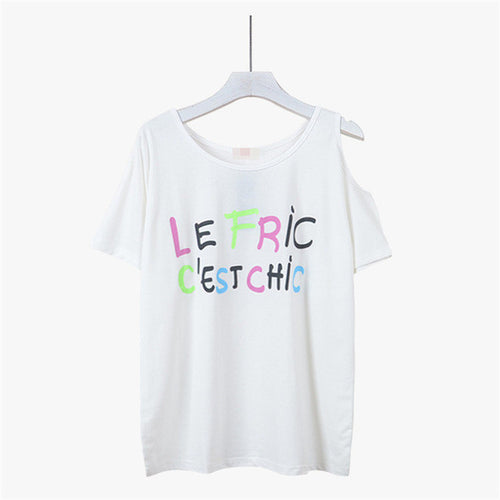 2016 Plus Size T Shirt Summer Korean Women Short Sleeve Off Shoulder tshirt Casual O-Neck Tee Tops Letter Print T-shirt 70631