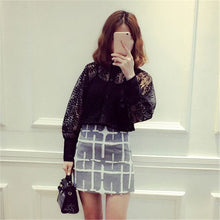 2016 Plus Size Women Two-piece S-XL Full Lantern Sleeve Shirts Turn-down Collar Lace Print Blouse Fashion Blouse 70660