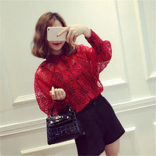 2016 Plus Size Women Two-piece S-XL Full Lantern Sleeve Shirts Turn-down Collar Lace Print Blouse Fashion Blouse 70660