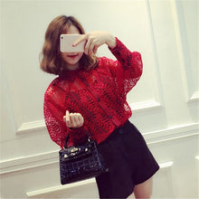 2016 Plus Size Women Two-piece S-XL Full Lantern Sleeve Shirts Turn-down Collar Lace Print Blouse Fashion Blouse 70660