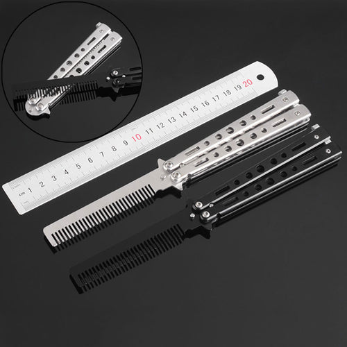 2016 Pro Salon Stainless Steel Folding Practice Training Butterfly Balisong Style Comb Tool