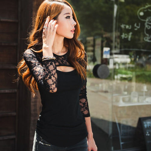 2016 Rushed New Arrival Full Sleeve Casual Blusas Women Clothing Roupas Femininas Plus Size Lace T Shirt