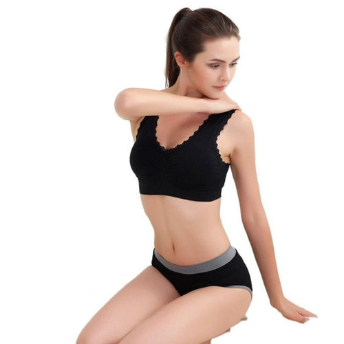 2016 Sexy Women Bra Lace Solid Tops Breathable Padded Fitness Wire Free Bra Strappy Push Up Bras For Women