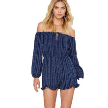 2016 Sexy Women Playsuits Off Shoulder Half Sleeve Stripe Jumpsuit Bodysuit Party Pants Combinaison Short Femme