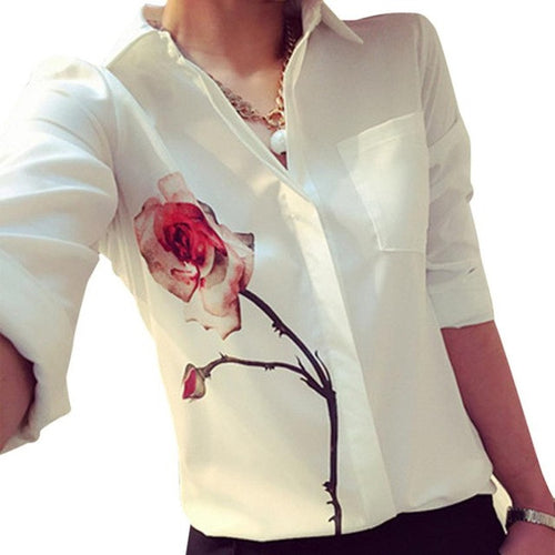2016 Spring Autumn Women Sexy Turn-down collar Floral Office Lady Blusas women chiffon blouses blouse ropa mujer feminina camisa