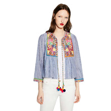 2016 Spring New Women Shirts Fashion Nation Embroidery Women Full-sleeve Female Blouses Retro Striped Casual Women Tops 71204