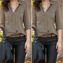 2016 Spring Women Chiffon Shirts Army Green Shirt Sexy Fashion Lapel Loose Female Shirts Casual Shirt Womens Clothes