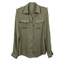 2016 Spring Women Chiffon Shirts Army Green Shirt Sexy Fashion Lapel Loose Female Shirts Casual Shirt Womens Clothes
