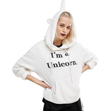 2016 Street Style Women Autumn T-shirt Hooded "I'm a Unicorn" New Fashion White harajuku shirt women Tee Tops Female Girls