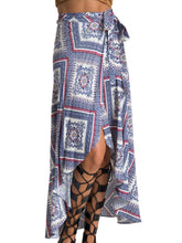 2016 Striped Asymmetrical Women Skirts Casual Beach Maxi Retro Print Skirt Loose Girl High Waist Skirts Long Maxi Skirt New