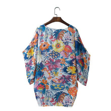 2016 Summer Autumn New Design Tops Women Shawl Floral Print Kimono Beachwera Covers up Chifon women blouses