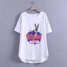 2016 Summer Cute Letter Print T-shirt Women Short Sleeve T Shirt Animal Carton Print Female Irregular Tops 71450