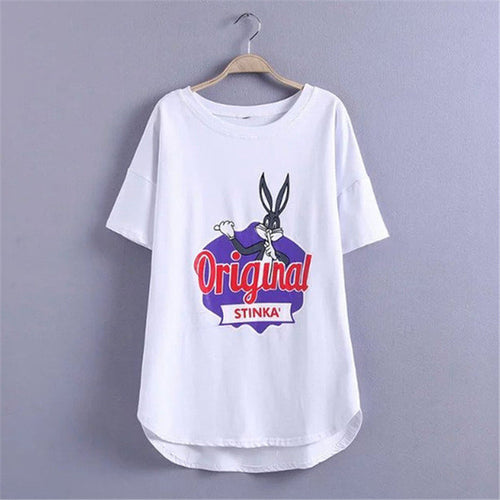 2016 Summer Cute Letter Print T-shirt Women Short Sleeve T Shirt Animal Carton Print Female Irregular Tops 71450
