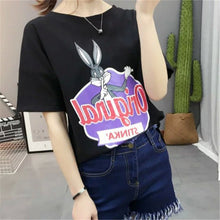 2016 Summer Cute Letter Print T-shirt Women Short Sleeve T Shirt Animal Carton Print Female Irregular Tops 71450