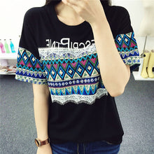 2016 Summer Fashion T Shirt Women Short Sleeve Casual O-Neck Tee Tops Female Print T-shirt Lace Plus Size 70634