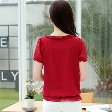 2016 Summer Female Short-sleeve Chiffon Shirt Loose Plus Size Women Ruffled Neck Blouse Summer Casual Tops Hot Sale 31122