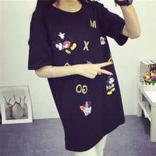 2016 Summer New Letter Mouse Letter Print Women T Shirt Fashion Mice Print Woman Long Tops O-Neck Short Sleeve t-shirt 71427