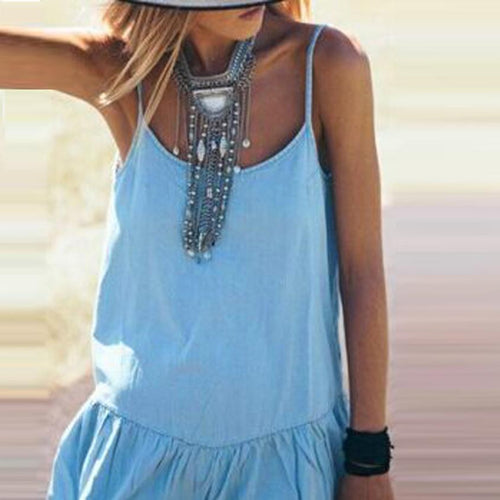 2016 Summer New Sexy Backless Deep V Halter Women Homewear Loose Casual Fashion Dress #3546