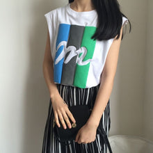 2016 Summer New Women T-shirt Fashion Letter M Print Sleeveless Women Casual Tops Tees College Wild Girl T Shirt 71186