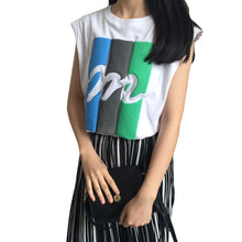 2016 Summer New Women T-shirt Fashion Letter M Print Sleeveless Women Casual Tops Tees College Wild Girl T Shirt 71186