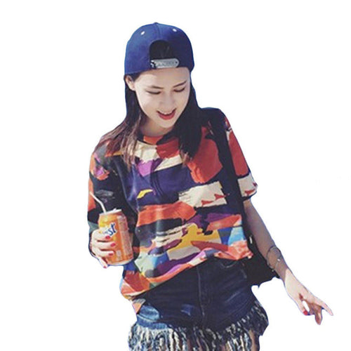 2016 Summer New Women T shirts O-neck Womens Korean Style Top Short Sleeve Female Floral Print Tops 70902