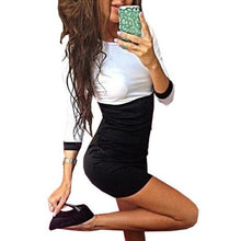 2016 Summer Office Lady Work Wear Womens Dresses Three Quarter Bodycon Mini Dress Women Patchwork Female Dresses Vestido