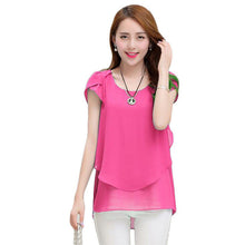 2016 Summer Plus Size Women Chiffon Blouses Mid-length Shirts O-neck Short Sleeve Irregular Solid Fashion lady tops Blusas 70278