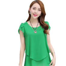 2016 Summer Plus Size Women Chiffon Blouses Mid-length Shirts O-neck Short Sleeve Irregular Solid Fashion lady tops Blusas 70278