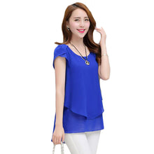 2016 Summer Plus Size Women Chiffon Blouses Mid-length Shirts O-neck Short Sleeve Irregular Solid Fashion lady tops Blusas 70278