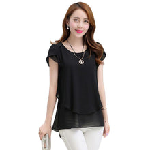 2016 Summer Plus Size Women Chiffon Blouses Mid-length Shirts O-neck Short Sleeve Irregular Solid Fashion lady tops Blusas 70278