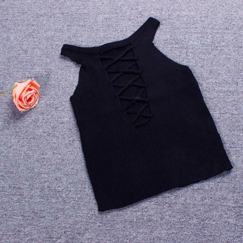 2016 Summer Style Women black crop top Elasticity Sleeveless knitting Solid 3Color tank tops 6 sizes blusas top mujer crop
