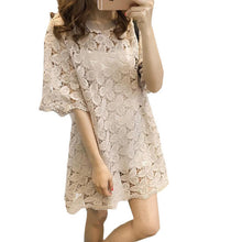 2016 Summer Women Dress Fashion Loose O Neck Three Quarter 3/4 Sleeve Women Dress Sweet Hollow Out Lady Vestidos Plus Size 71228