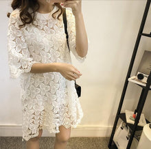 2016 Summer Women Dress Fashion Loose O Neck Three Quarter 3/4 Sleeve Women Dress Sweet Hollow Out Lady Vestidos Plus Size 71228