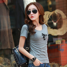 2016 Summer Women Print T Shirt Animal Print Woman S-2XL Mouse Print Tops O-Neck Short Sleeve Carton Pocket t-shirt 71454