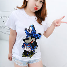 2016 Summer Women Print T Shirt Animal Print Woman XL-4XL Mouse Print Tops O-Neck Short Sleeve Carton Sequined t-shirt 71455