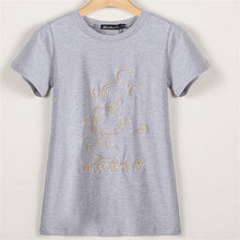 2016 Summer Women Print T Shirt Fashion Animal Print Woman Mouse Print Tops O-Neck Short Sleeve Carton Embroidery t-shirt 71459