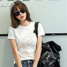 2016 Summer Women Print T Shirt Fashion Animal Print Woman Mouse Print Tops O-Neck Short Sleeve Carton Embroidery t-shirt 71459