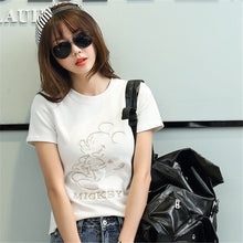 2016 Summer Women Print T Shirt Fashion Animal Print Woman Mouse Print Tops O-Neck Short Sleeve Carton Embroidery t-shirt 71459