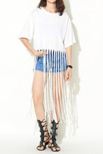 2016 Summer Women Shirt O Neck Short Sleeve Casual shirt Fashion Long Tassels Batwing Sleeve European Streetwear Blouses 71243