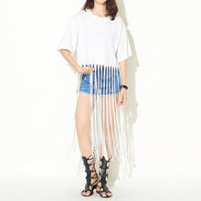 2016 Summer Women Shirt O Neck Short Sleeve Casual shirt Fashion Long Tassels Batwing Sleeve European Streetwear Blouses 71243