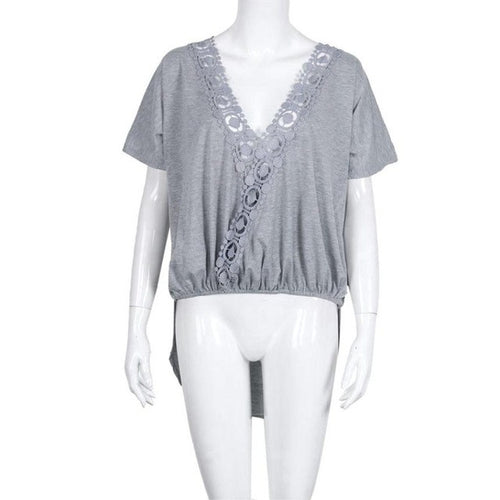 2016 T shirt Women Crochet V-Neck Solid Cotton Crop Tops 5 Seconds Of Summer Sexy Top Manica Corta#B715